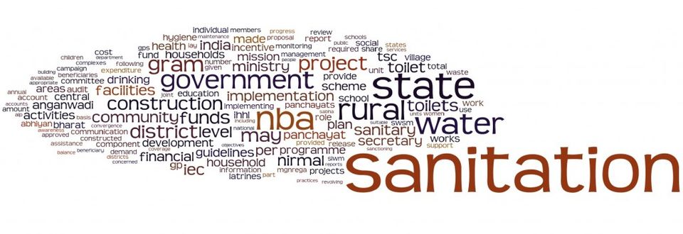 A word cloud of the Nirmal Bharat Abhiyan guidelines 