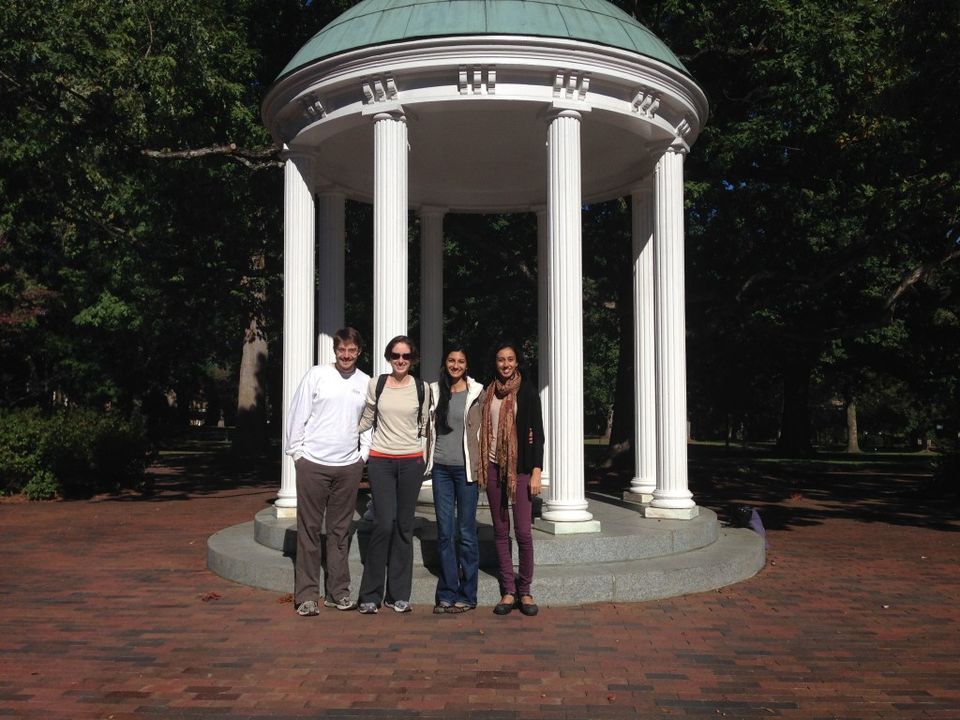 r.i.c.e. standing by UNC's iconic Old Well. A fitting conclusion to the Water and Health Conference.