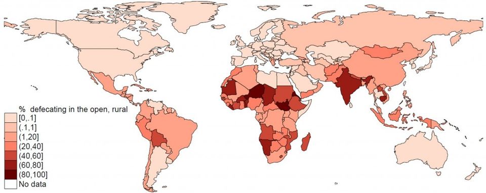 Open Defecation in the World, Rural, 2012